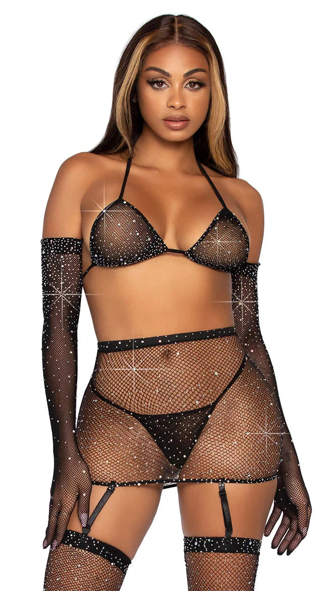 Rhinestone Fishnet Set