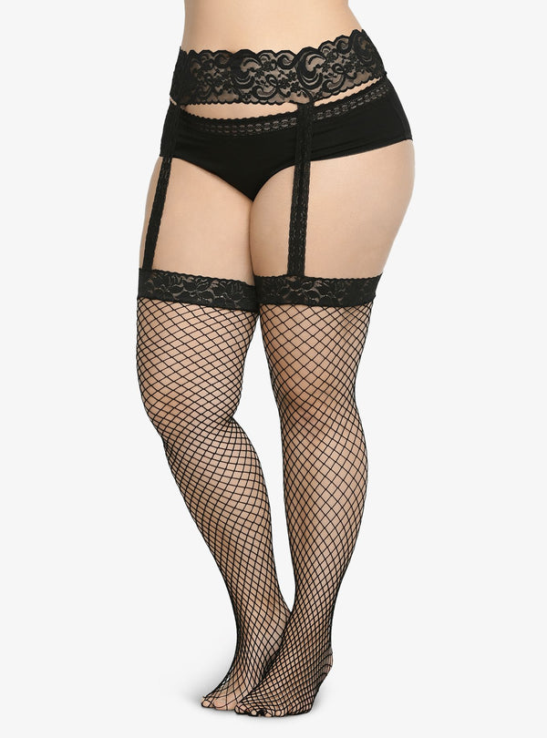 Fishnet Thigh High Stockings with Suspenders