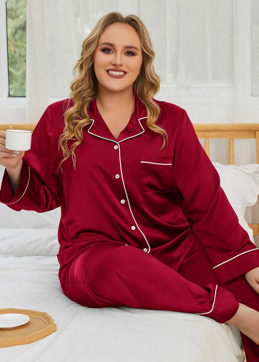 Online Only! Satin Button-Down Pj Set - Red