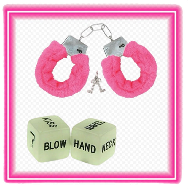 Pink Fur Handcuffs & Dice Set