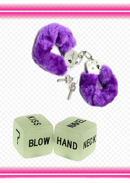 Fur Handcuffs & Dice Set - Purple