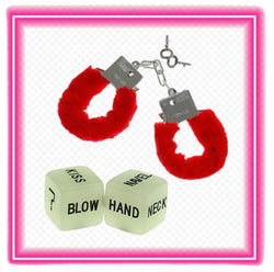 Red Fur Handcuffs & Dice Set