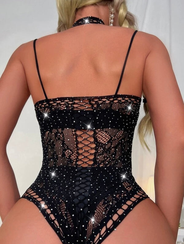Fishnet Halter Teddy with Sequence