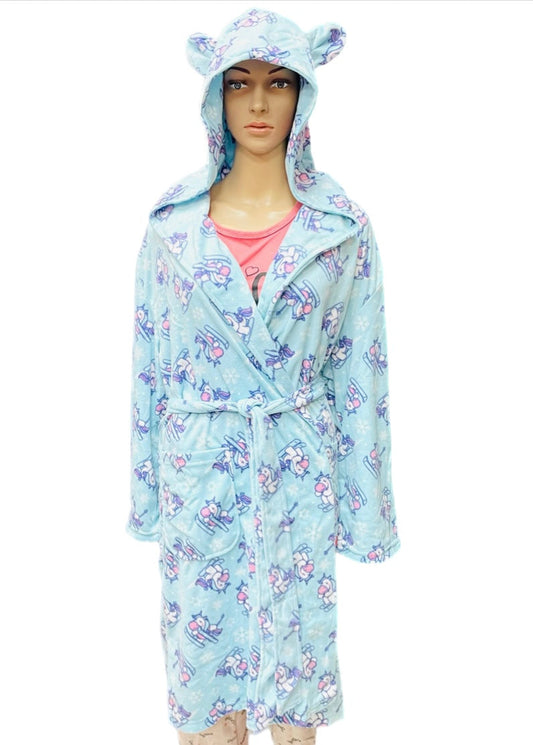 Unicorn Print Hooded Robe