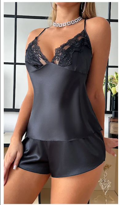 Satin Cami with Lace Detail & Shorts