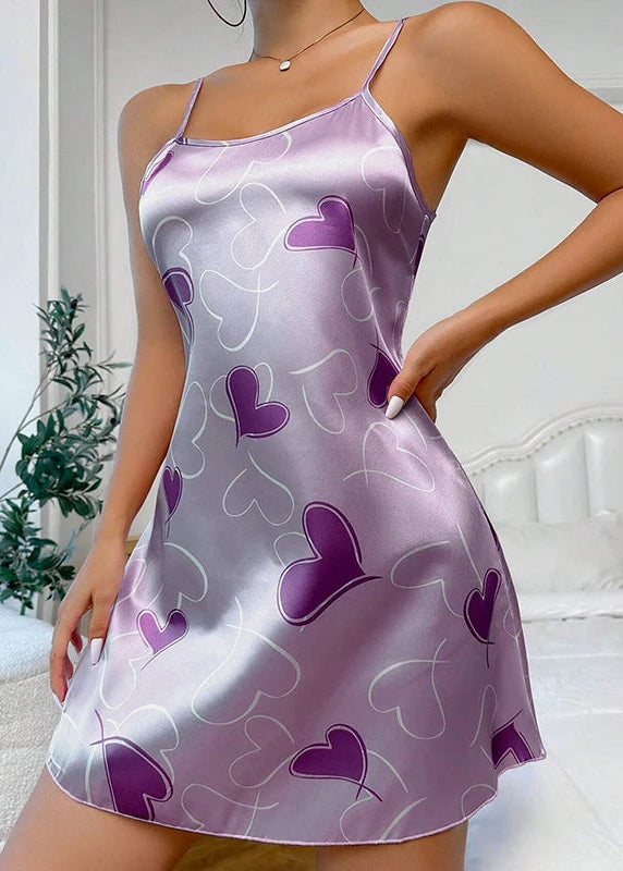 Satin Chemise Heart Print